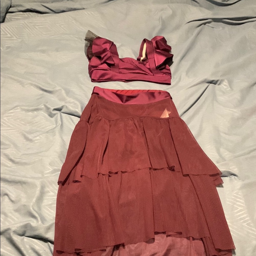 Girls dance Burgundy Layered Skirt and top dance costume